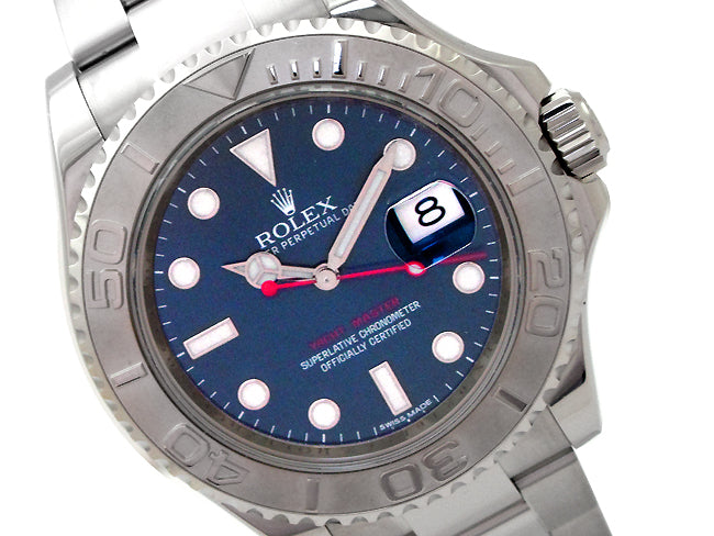 40mm Rolex Stainless Steel Yachtmaster Watch. Blue Dial. Platinum Bezel 116622.