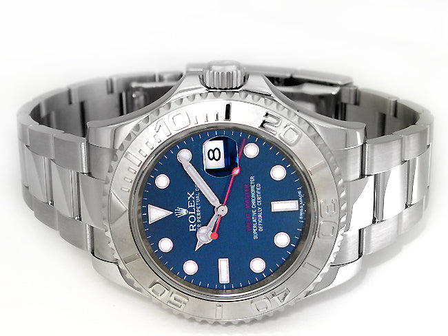 40mm Rolex Stainless Steel Yachtmaster Watch. Blue Dial. Platinum Bezel 116622.