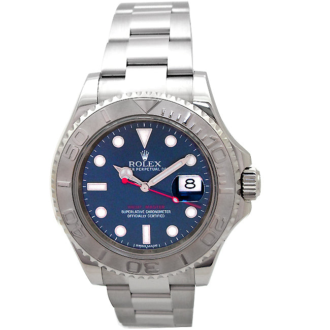 40mm Rolex Stainless Steel Yachtmaster Watch. Blue Dial. Platinum Bezel 116622.