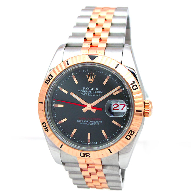 36mm Rolex 18k Rose Gold & Stainless Datejust Turn-o-graph 116261