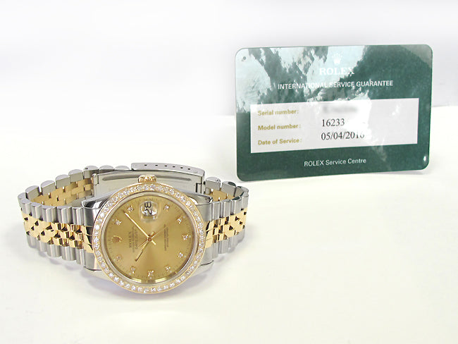 36mm Rolex Two-tone Datejust Champ Diamond Dial 16233.
