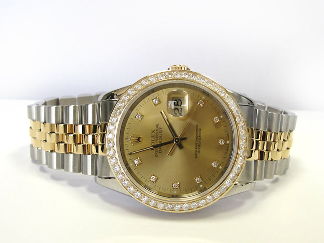 36mm Rolex Two-tone Datejust Champ Diamond Dial 16233.