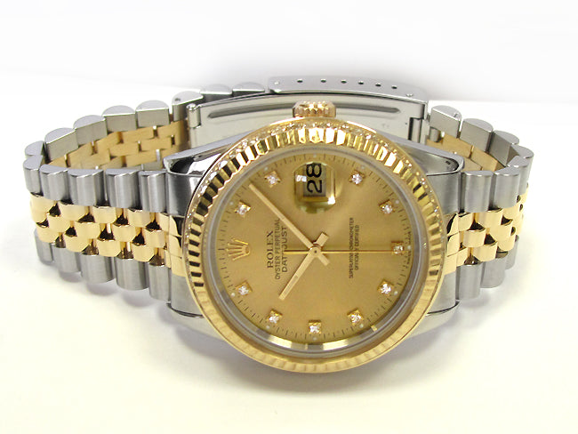 36mm Rolex Two-tone Datejust Champ Diamond Dial 16233.