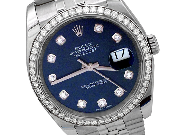 36mm Rolex Stainless Steel Datejust Watch with Diamond Dial and Diamond Bezel 116244.