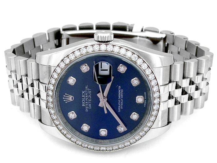 36mm Rolex Stainless Steel Datejust Watch with Diamond Dial and Diamond Bezel 116244.