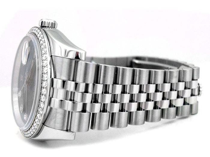 36mm Rolex Stainless Steel Datejust Watch with Diamond Dial and Diamond Bezel 116244.