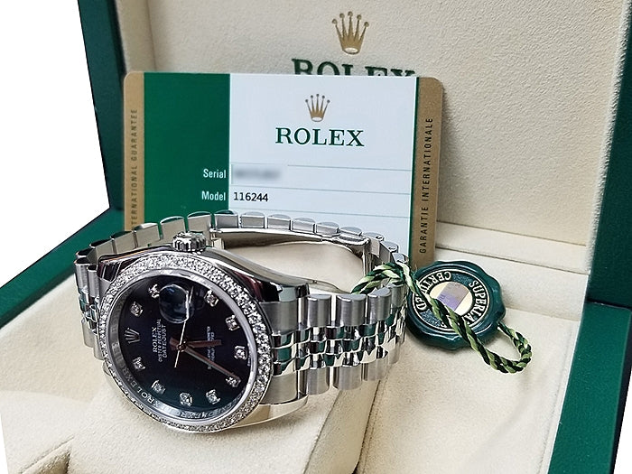 36mm Rolex Stainless Steel Datejust Watch with Diamond Dial and Diamond Bezel 116244.