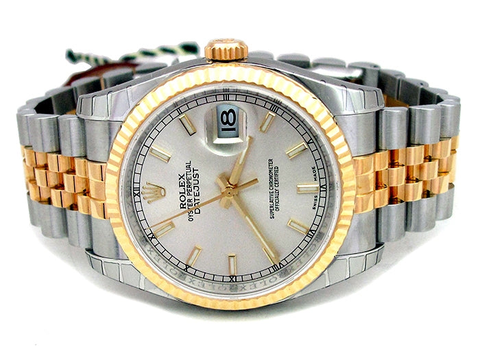 36mm Rolex 18k Gold & Stainless Steel Oyster Perpetual Datejust Watch 116233