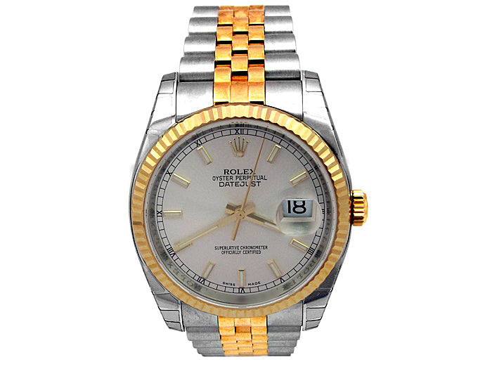 36mm Rolex 18k Gold & Stainless Steel Oyster Perpetual Datejust Watch 116233