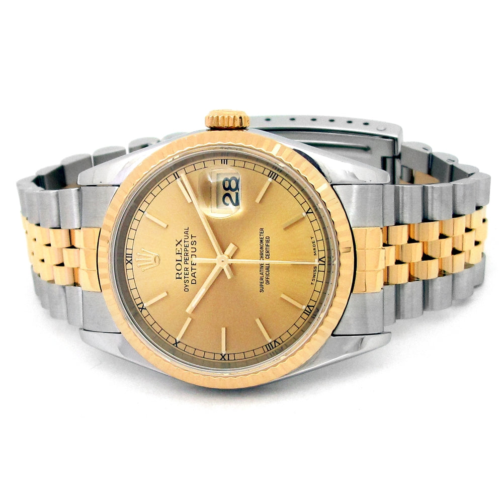 36mm Rolex 18k Yellow Gold and Stainless Steel Oyster Perpetual Datejust Watch