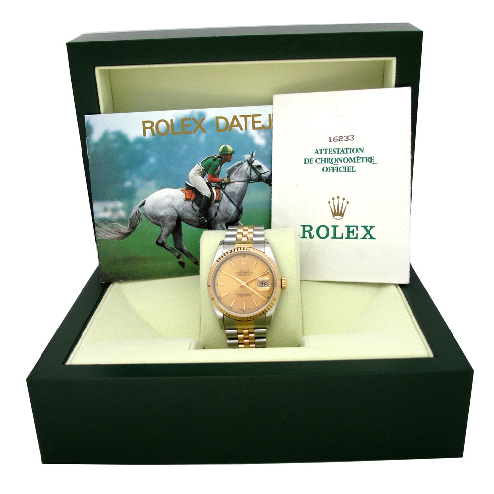 36mm Rolex 18k Yellow Gold and Stainless Steel Oyster Perpetual Datejust Watch