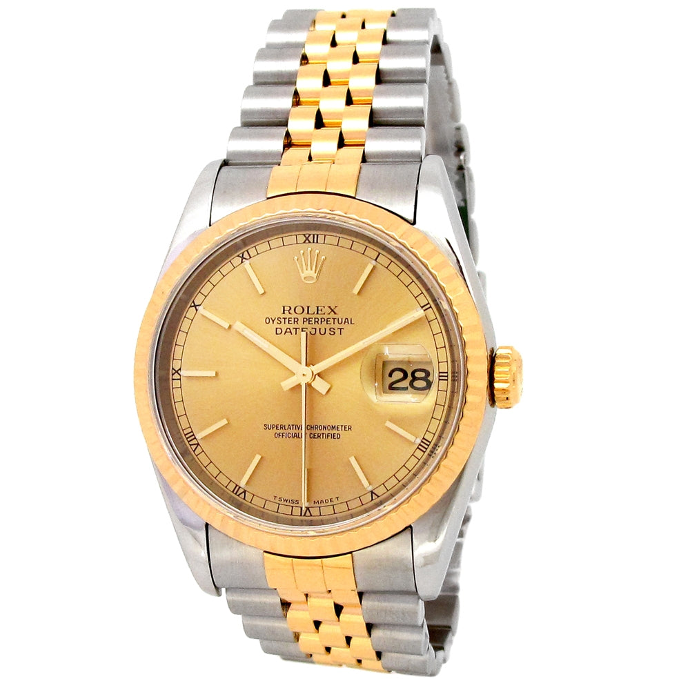36mm Rolex 18k Yellow Gold and Stainless Steel Oyster Perpetual Datejust Watch