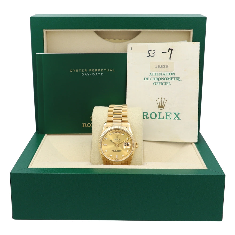 36mm Rolex 18K Yellow Gold Oyster Perpetual Day-Date Watch