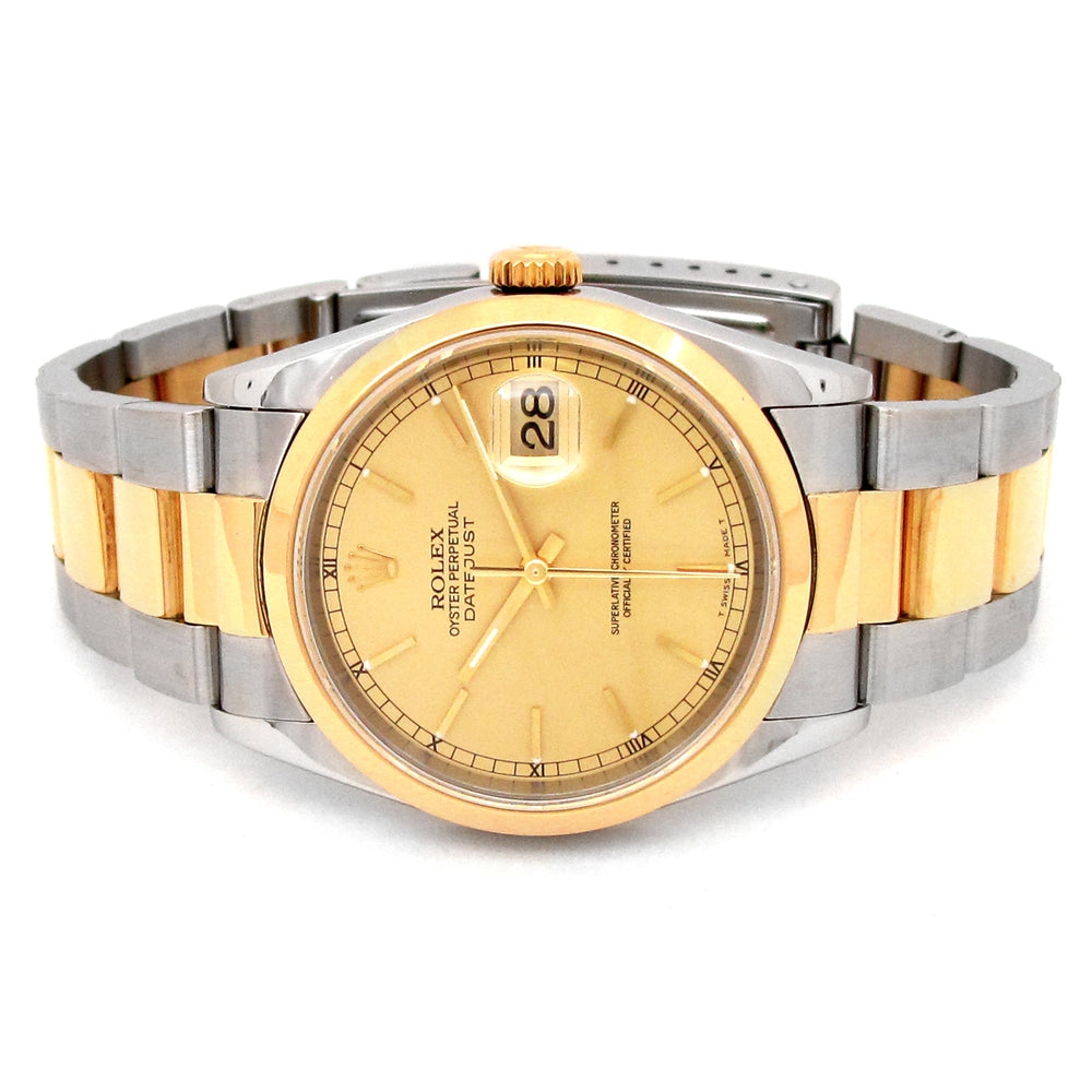 36mm Rolex 18K Yellow Gold and Stainless Steel Oyster Perpetual Datejust Watch