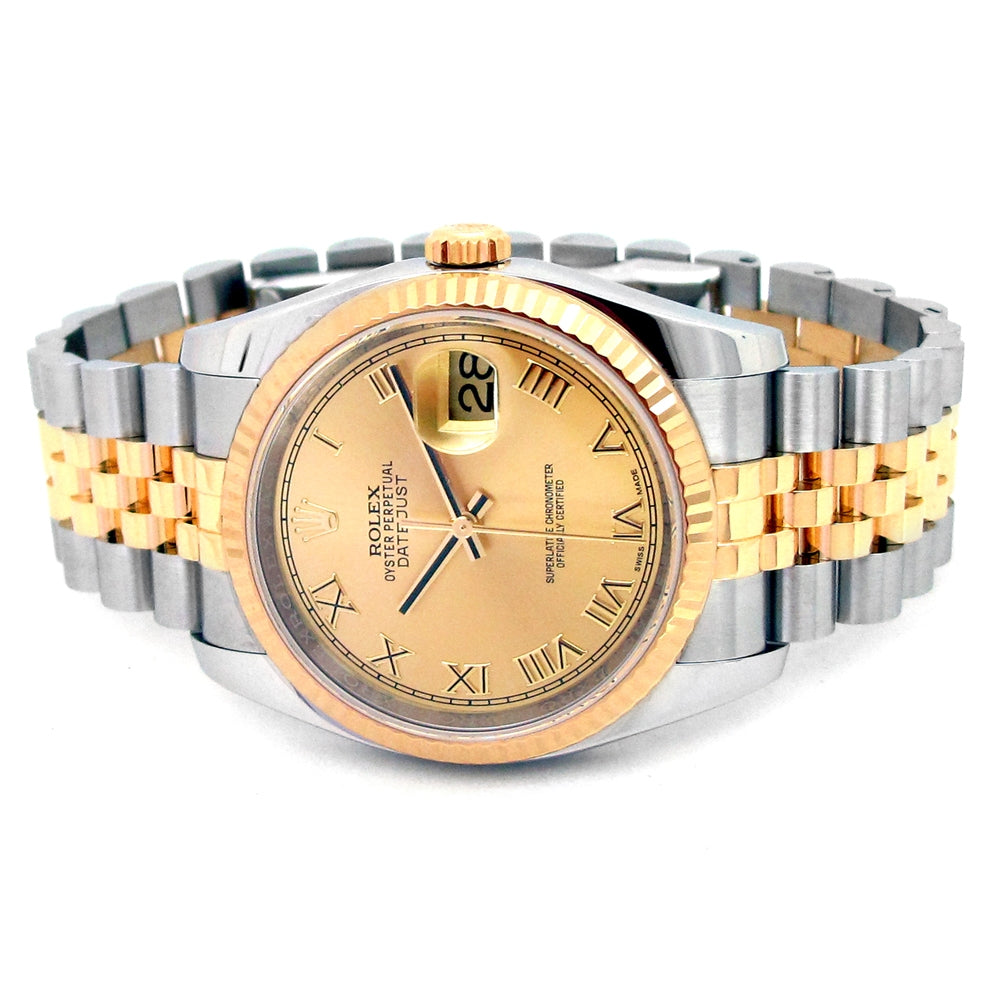 36mm Rolex 18k Yellow Gold and Stainless Steel Oyster Perpetual Datejust Watch