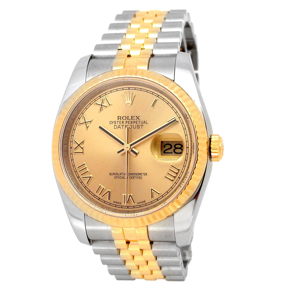 36mm Rolex 18k Yellow Gold and Stainless Steel Oyster Perpetual Datejust Watch