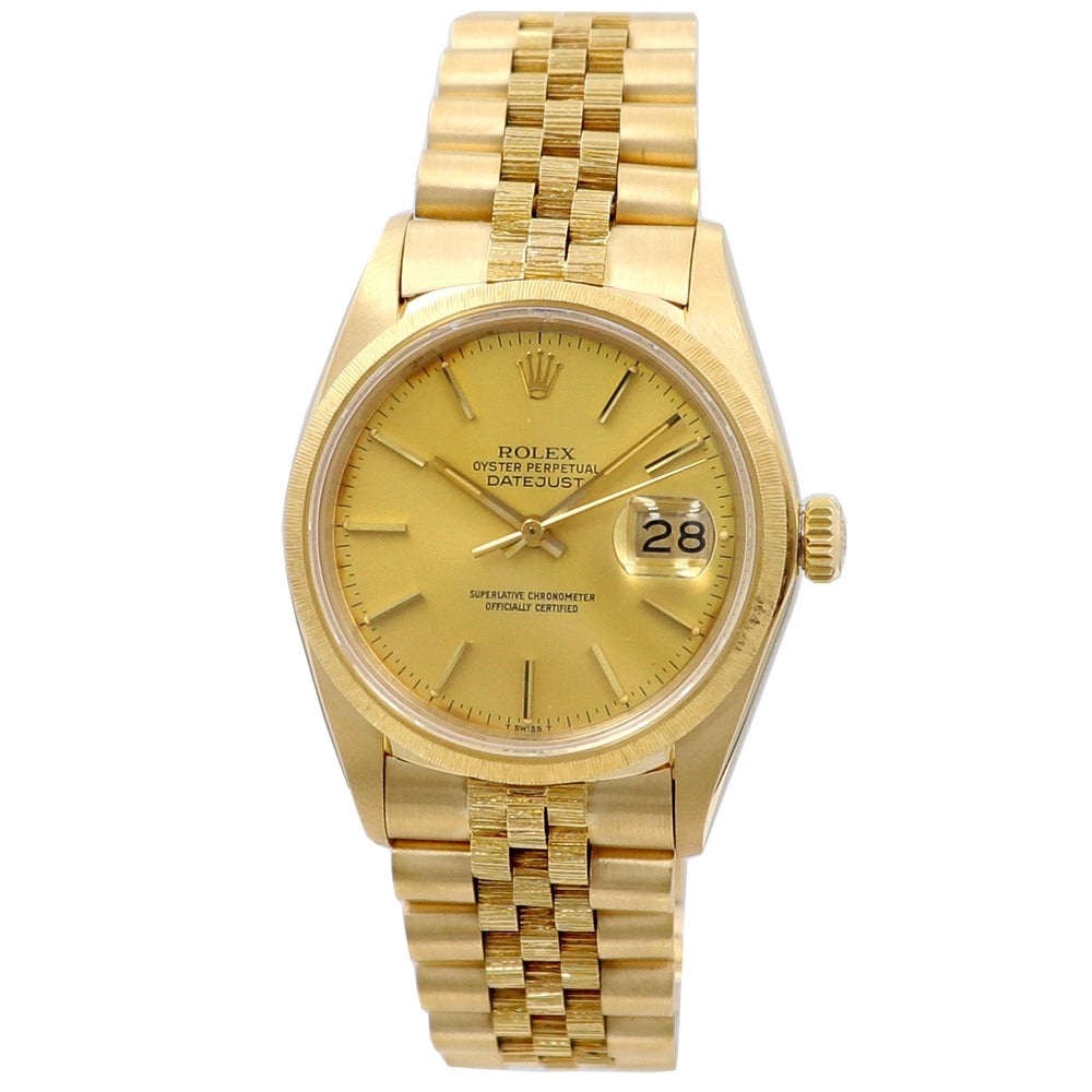 36mm Rolex 18k Yellow Gold Bark-Finish Datejust Watch