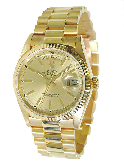 36mm Rolex  18K Yellow Gold Daydate Champagne 18238
