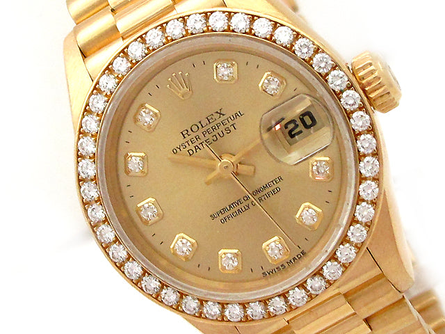 26mm  Rolex 18K Yellow Gold President Datejust Crown Collection 69138.