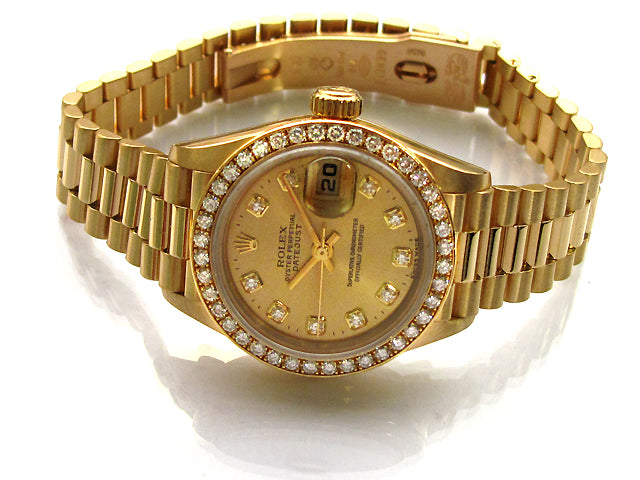 26mm  Rolex 18K Yellow Gold President Datejust Crown Collection 69138.