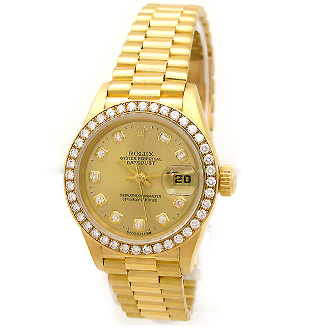 26mm  Rolex 18K Yellow Gold President Datejust Crown Collection 69138.
