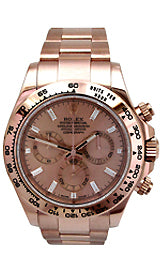 Mens Rolex 18k Rose Gold Daytona Cosmograph  Baguettes Diamond 116505