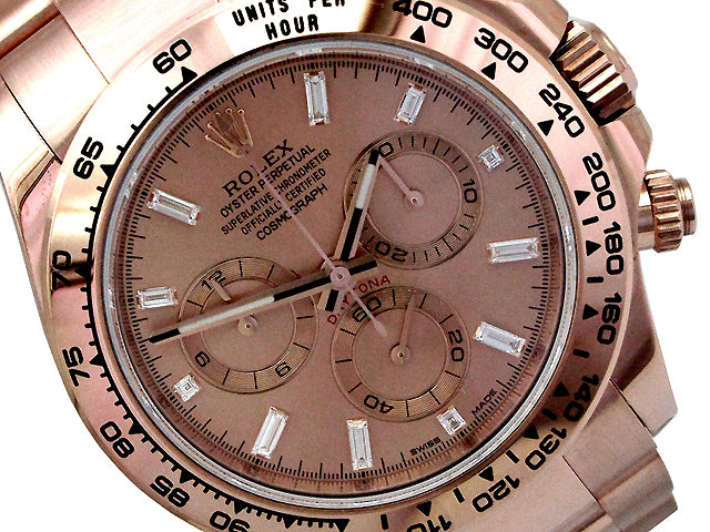 Mens Rolex 18k Rose Gold Daytona Cosmograph  Baguettes Diamond 116505