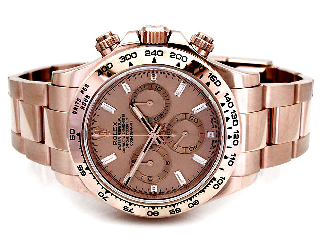 Mens Rolex 18k Rose Gold Daytona Cosmograph  Baguettes Diamond 116505