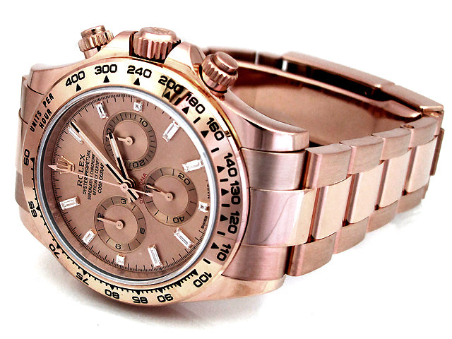 Mens Rolex 18k Rose Gold Daytona Cosmograph  Baguettes Diamond 116505