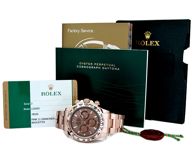 Mens Rolex 18k Rose Gold Daytona Cosmograph  Baguettes Diamond 116505
