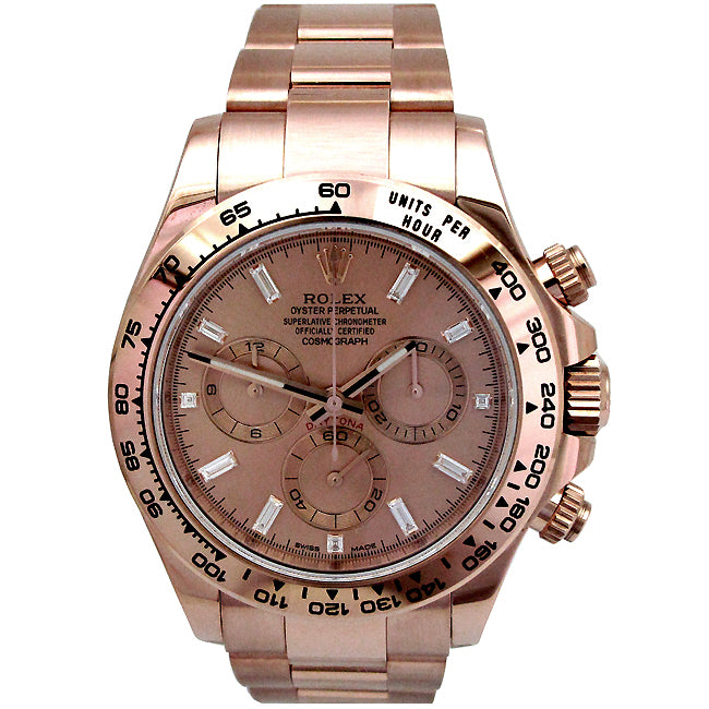 Mens Rolex 18k Rose Gold Daytona Cosmograph  Baguettes Diamond 116505