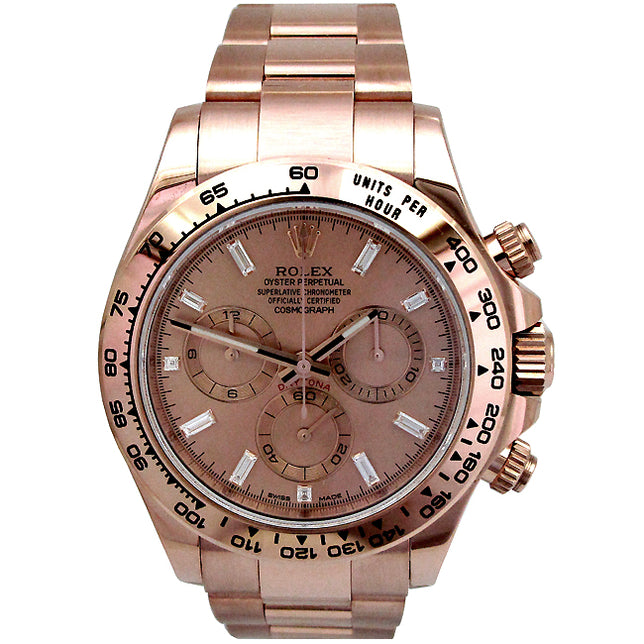 Mens Rolex 18k Rose Gold Daytona Cosmograph  Baguettes Diamond 116505