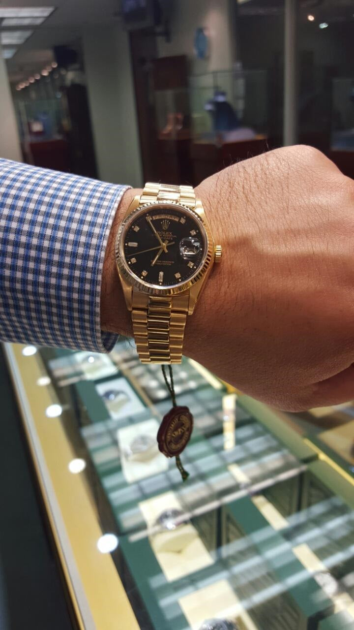 36mm Rolex 18K Gold Daydate with Diamond Dial 18038