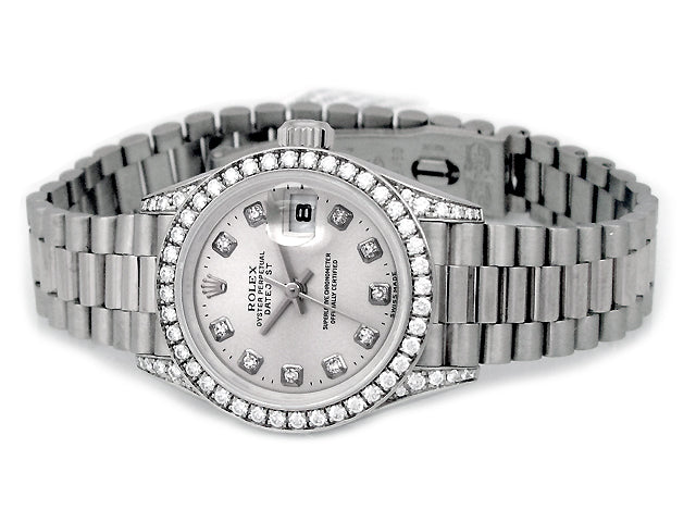 26mm Rolex 18k White Gold President Datejust Crown Collection 79159.