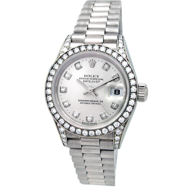 26mm Rolex 18k White Gold President Datejust Crown Collection 79159.
