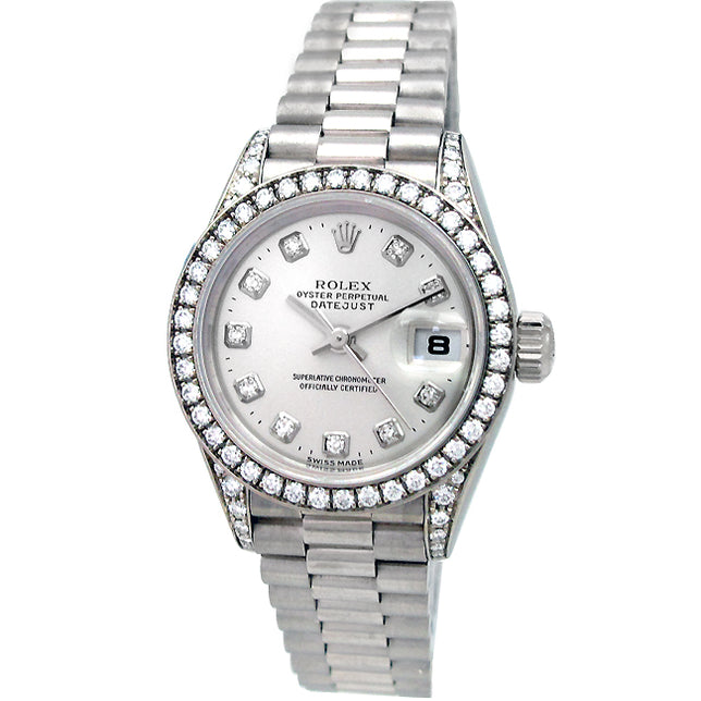 26mm Rolex 18k White Gold President Datejust Crown Collection 79159.