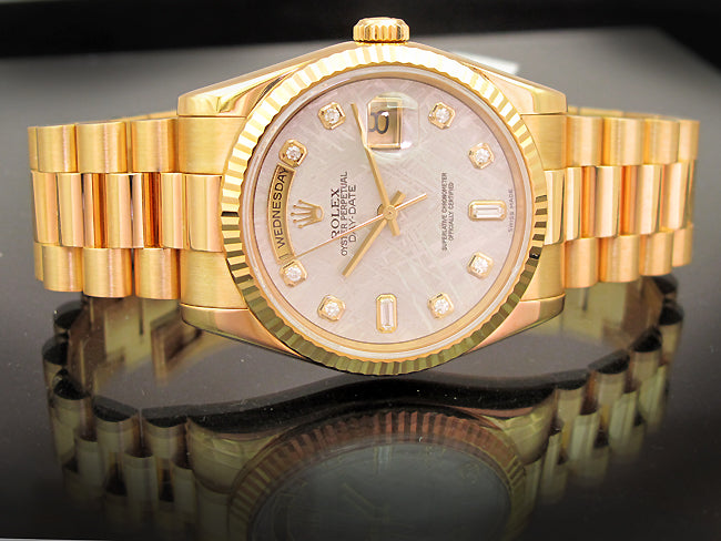 36mm Rolex 18k Gold Daydate Meteorite Diamond Dial 118238.