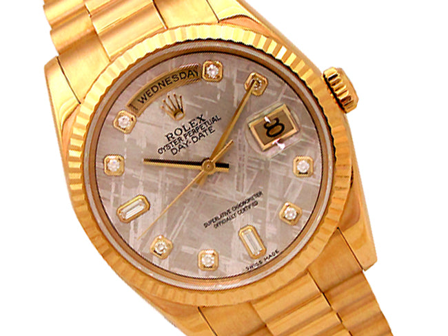 36mm Rolex 18k Gold Daydate Meteorite Diamond Dial 118238.