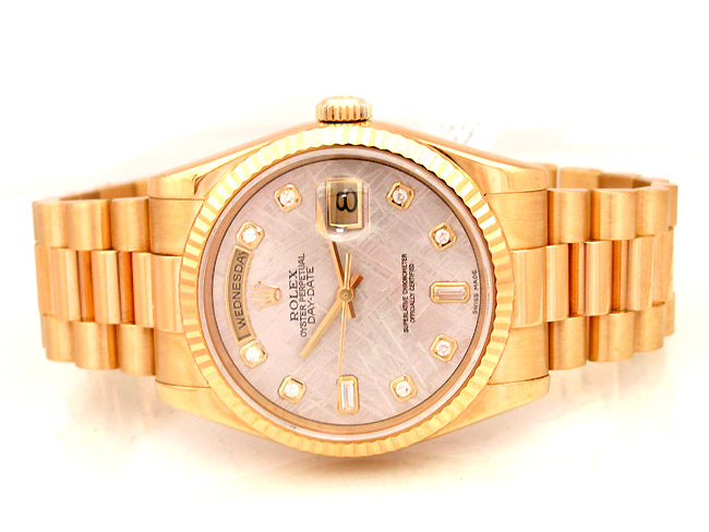 36mm Rolex 18k Gold Daydate Meteorite Diamond Dial 118238.