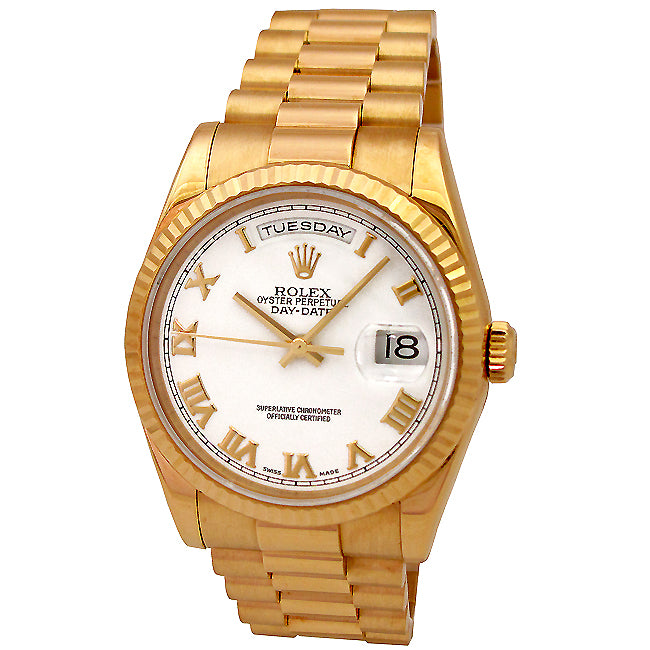 36mm Rolex 18k Yellow Gold Daydate White Roman 118238.