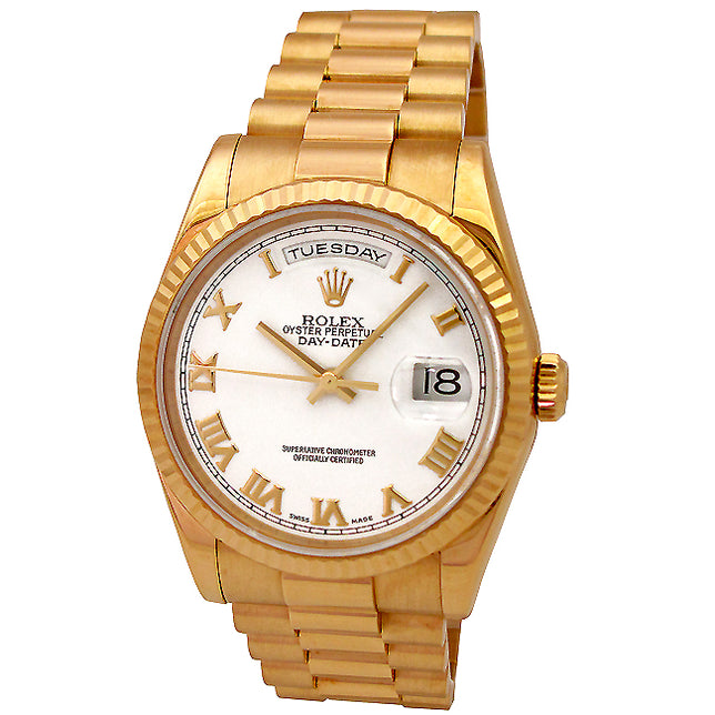 36mm Rolex 18k Yellow Gold Daydate White Roman 118238.