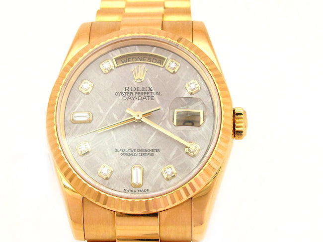 36mm Rolex 18k Gold Daydate Meteorite Diamond Dial 118238.