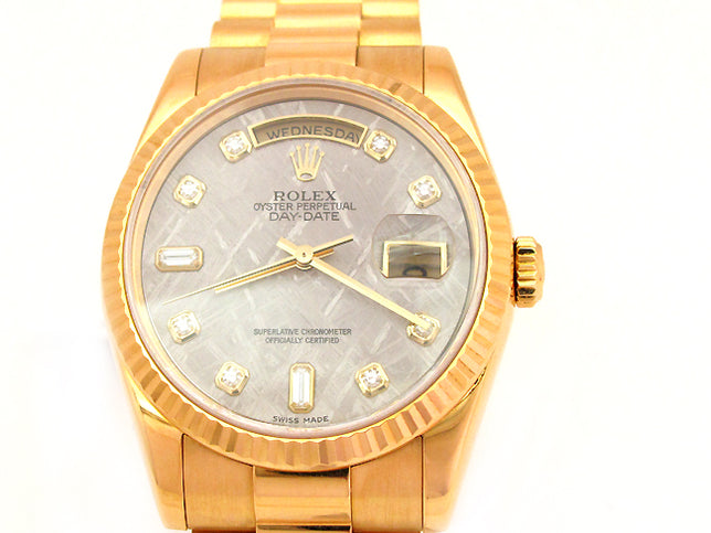 36mm Rolex 18k Gold Daydate Meteorite Diamond Dial 118238.