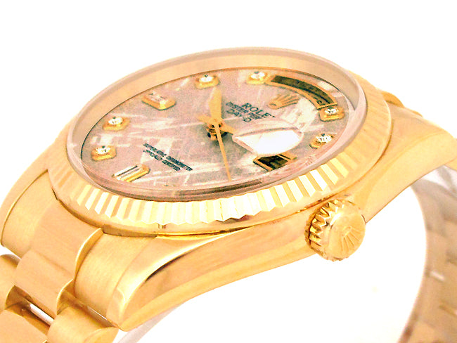 36mm Rolex 18k Gold Daydate Meteorite Diamond Dial 118238.