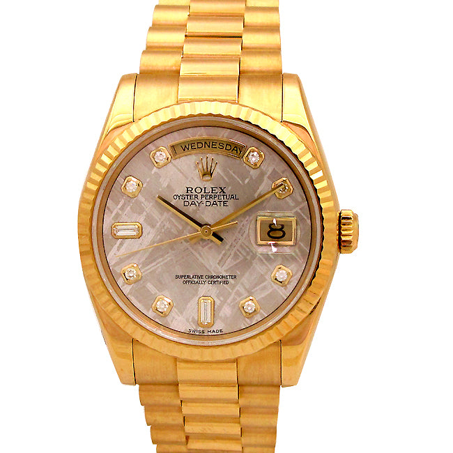 36mm Rolex 18k Gold Daydate Meteorite Diamond Dial 118238.