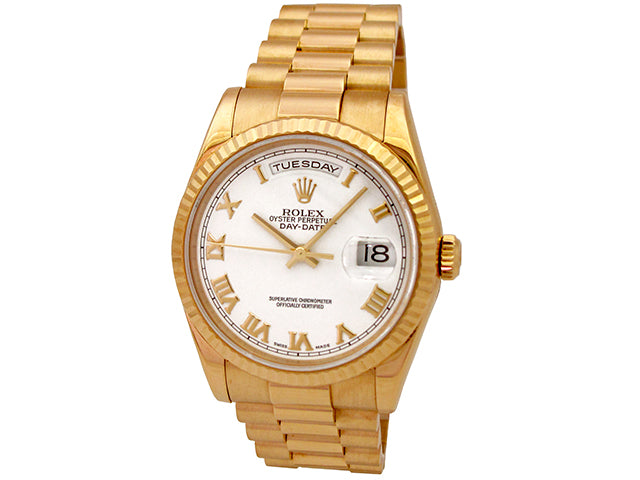 36mm Rolex 18k Yellow Gold Daydate White Roman 118238.