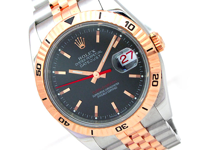 36mm Rolex 18k Rose Gold & Stainless Datejust Turn-o-graph 116261