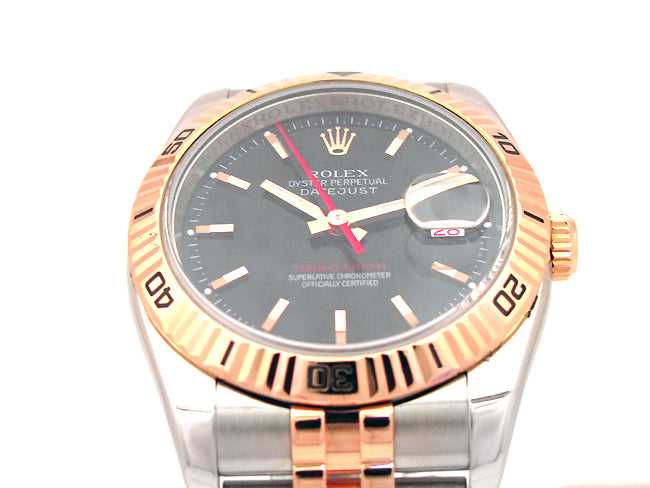 36mm Rolex 18k Rose Gold & Stainless Datejust Turn-o-graph 116261