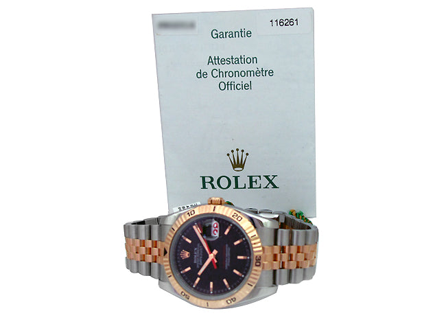 36mm Rolex 18k Rose Gold & Stainless Datejust Turn-o-graph 116261