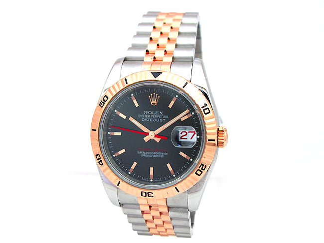 36mm Rolex 18k Rose Gold & Stainless Datejust Turn-o-graph 116261